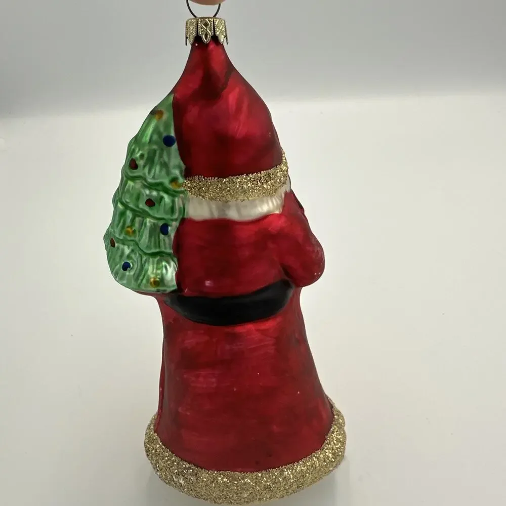VTG German Blown Glass Santa Ornament Christmas Red Gold Glitter‎ Lauscha Style